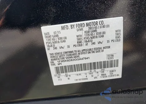 2016 Ford Explorer Xlt из США, поврежденный, VIN 1FM5K8D83GGA47941